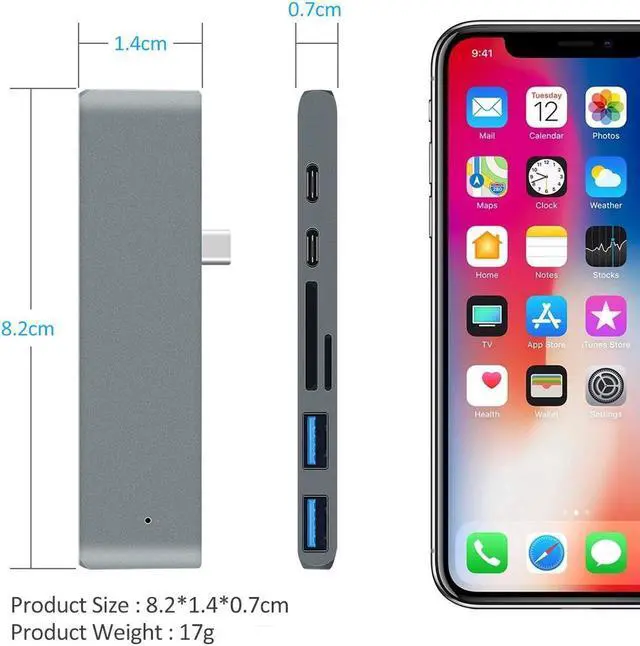 Alt view image 4 of 7 - USB Hub USB C to HDMI Adapter with USB 3.0, 4K HDMI Port, SD and MicroSD Card, 40Gbps Thunderbolt 3 Port, USB C Power Delivery for Macbook Pro/Air 2016 2017 and More USB C Devices-Silver