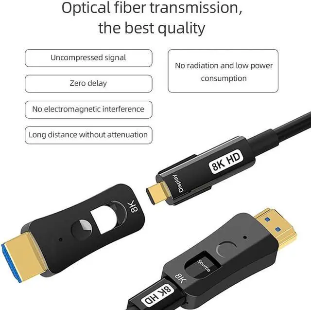 Alt view image 3 of 7 - 33Feet 8K Optical Fiber HDMI(Detachable Micro hdmi) 2.1 Cable,Support 8K@60Hz 4K@120Hz Dynamic HDR 10, eARC, HDCP2.2, 4:4:4 7680x4320 Resolution, 48Gbps Bandwidth Optic Fiber HDMI 2.1 Cable for PS4/5