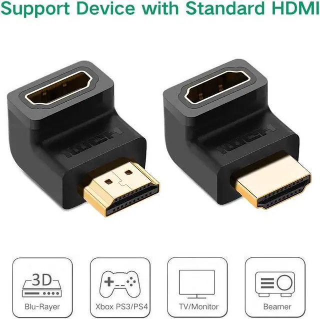 Alt view image 3 of 7 - HDMI Adapter 90 And 270 Degree Right Angle Male to Female 4K Converter Extender -- Gold Plated - for TV Stick, Roku Stick, Chromecast, Xbox, PS4, PS3, Nintendo Switch