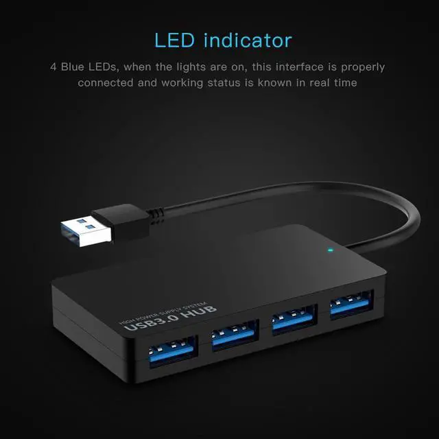 Alt view image 3 of 7 - USB3.0 A to A Hub, 4 Port USB 3.0 Hub, Ultra Slim Portable Data Hub Applicable for iMac Pro, MacBook Air, Mac Mini/Pro, Surface Pro, Notebook PC, Laptop, USB Flash Drives, and Mobile HDD , Black