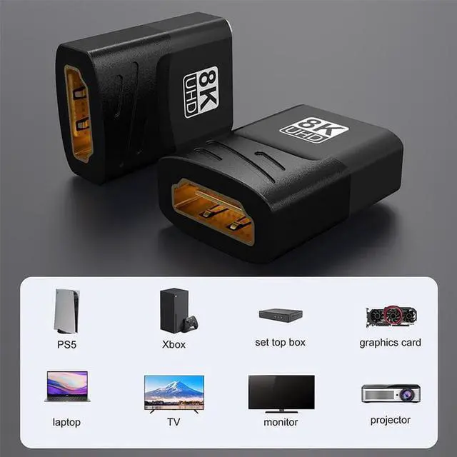 Alt view image 2 of 7 - 8K HDMI Adapter Gold Plated HDMI Female to Female Connector Supports 3D 8K HDMI Extender for TV Stick Roku Stick Chromecast Xbox PS5 PS4