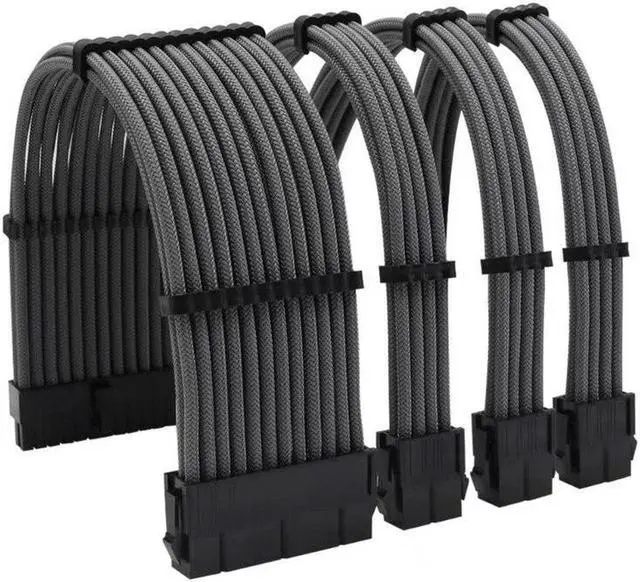 Main image of Soft Braided ATX PSU Power Extension Cable 24Pin + CPU 8Pin + GPU 8pin (6+2)Pin PCI-E Kit for Motherboard CPU Cord(Grey)