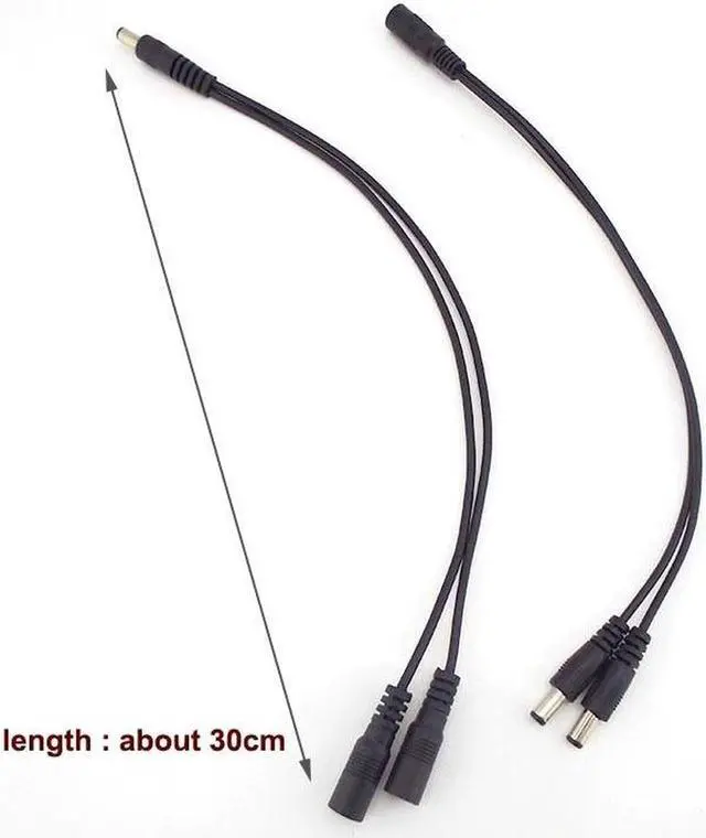 Alt view image 4 of 4 - 5.5mm*2.1mm 1 Male to 2 Female Connector Male to Female Plug DC Power Splitter Cable CCTV LED Strip Light Power Supply Adapter L