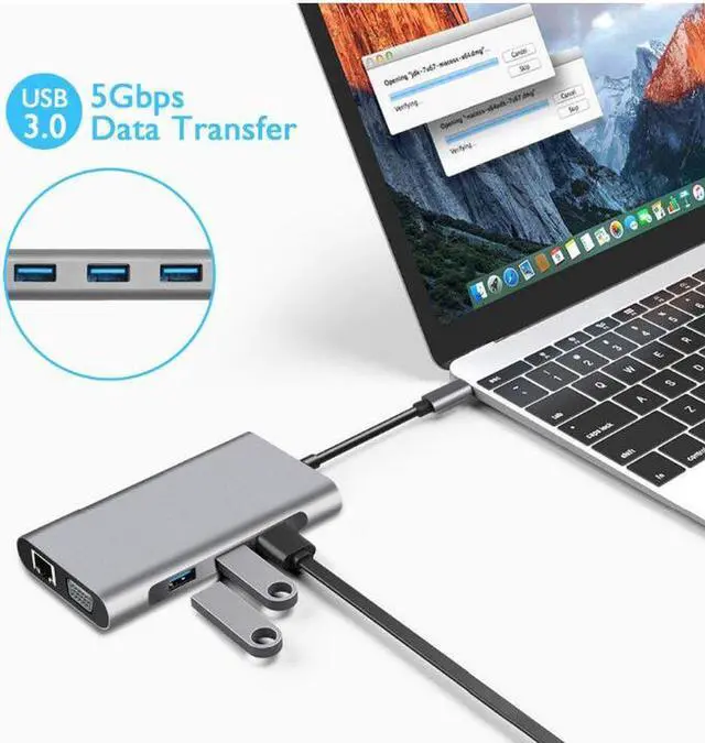 Alt view image 4 of 7 - USB C Hub, USB C Adapter,10 in 1 Thunderbolt 3 hub 1000M RJ45 Ethernet, 4K HDMI, VGA, 3USB 3.0 Ports, PD Charging Port, Card Reader, Audio Mic Port MacBook, Chromebook More