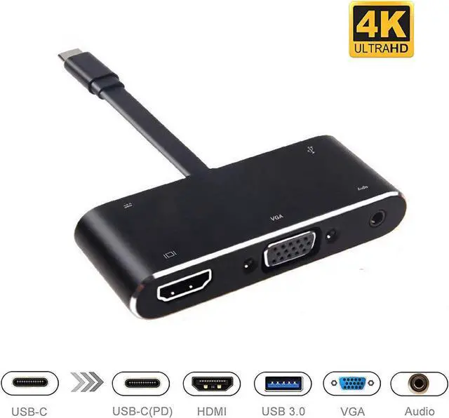 Main image of 5-in-1 USB C to HDMI VGA Audio Adapter, Type C to HDMI VGA Audio Adapter 4K 1080P, 1 USB 3.0 Ports Dual Screen Display Compatible with MacBook Pro 2018/2017,ChromeBook,Dell XPS,and More