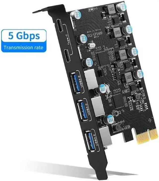 Main image of 5-Ports PCI-E to USB 3.0 HUB(2X USB C - 3X USB A 3.0) PCI Express Expansion Card Adapter 5Gbps for Motherboard