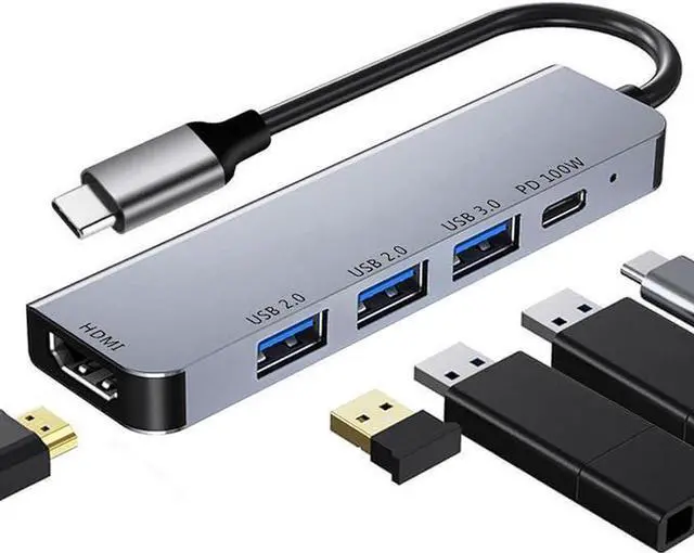 Main image of USB C Hub, 5 in 1 USB-C Splitter Thunderbolt 3 Hub to 4K HDMI Adapter for MacBook, USB 3.0 Port, 2*USB 2.0 Port, 100W PD, Type C Dongle Compatible with MacBook Pro Air