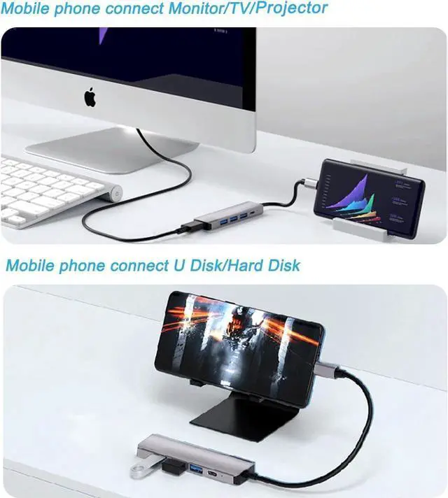 Alt view image 4 of 7 - USB C Hub, 5 in 1 USB-C Splitter Thunderbolt 3 Hub to 4K HDMI Adapter for MacBook, USB 3.0 Port, 2*USB 2.0 Port, 100W PD, Type C Dongle Compatible with MacBook Pro Air