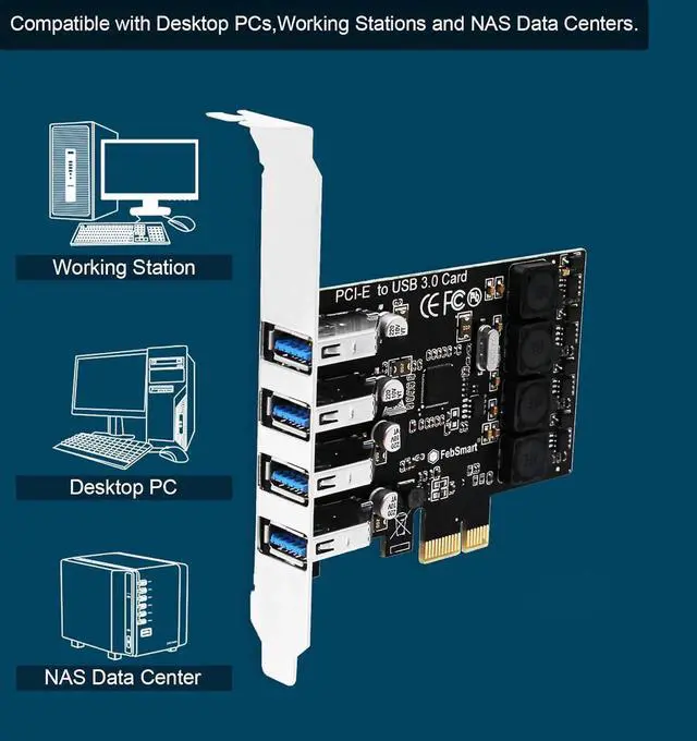 Alt view image 5 of 7 - USB 3.0 PCI-e Expansion Card 4Port, PCI-e x1 to USB 3.0 HUB Adapter 5Gbps (No Power Need)