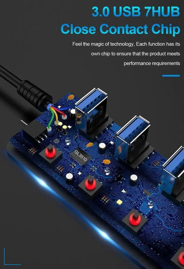 Alt view image 2 of 7 - USB-A Hub, 7 Ports Super High Speed USB 3.0 Hub Splitter with 4*USB 3.0 Smart Charging, Black Smart Fast Charger Powered USB Hub for Laptop, Mac, PC, Mobile HDD, Mulitple Devices