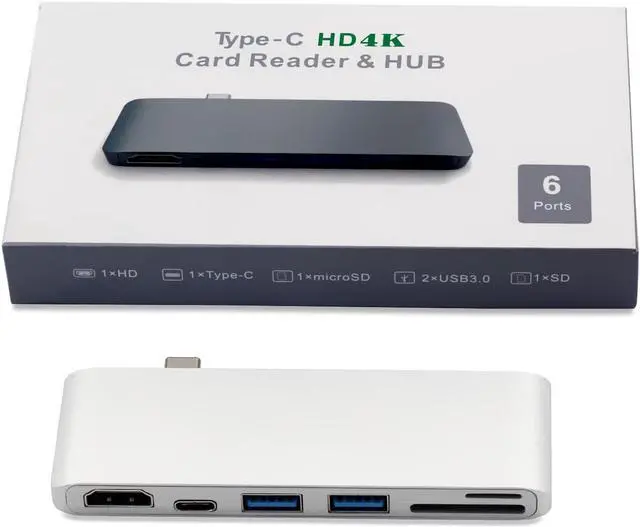 Alt view image 6 of 7 - USB C Hub, USB-C to HDMI Adapter, HDMI 4K,Type C Power Delivery,2 USB 3.0 Ports, SD/Micro Card Reader, Compatible with MacBook Pro 2016/2017,13"/15",Type C Power Delivery , 4K HDMI Port- Silver