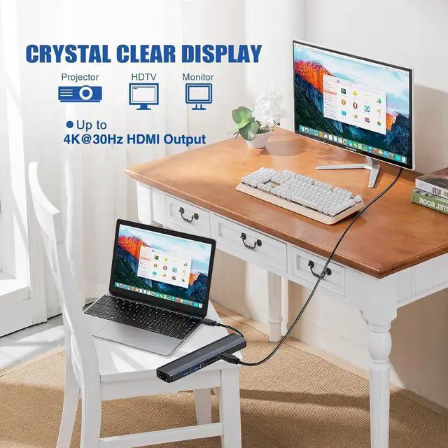 Alt view image 7 of 7 - USB Hub, 7-in-1 USB to 1Gbps LAN Network HUB with 4K HDMI, 2*USB3.0, , SD/TF Card Readers, 100W PD USB Aluminum Extension for Laptop, iMac, PC, USB Flash Drives etc