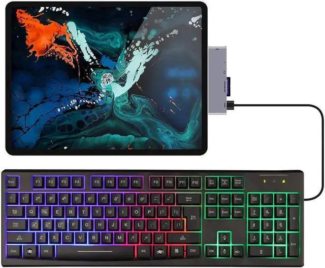 Alt view image 7 of 7 - USB C Hub Adapter for 2018 2020 iPad Pro 12.9" 11", 10.9" iPad Air 4, 6-in-1 Mini Type C Hub with USB C to HDMI 4K@30Hz, PD Charging&Data, USB3.0, 3.5mm Headphone Jack,SD/Micro Card Reader