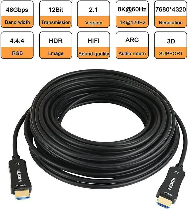 Alt view image 2 of 7 - 8K Optic Fiber HDMI 2.1 Cable 30FT, UHD HDR 8K 48Gbps,8K@60Hz 4K@120Hz Dynamic HDR 10, eARC,HDCP2.2, 4:4:4 Compatible with PS4,TV Box,Projector.8K TV.Etc