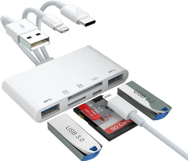 Main image of 5-in-3 USB A/C/Lightning SD TF Card Reader for iPhone 15/iPad/MacBook/Mac,USB Memory Card Adapter,Trail Camera Viewer Support OTG for Plug&Play
