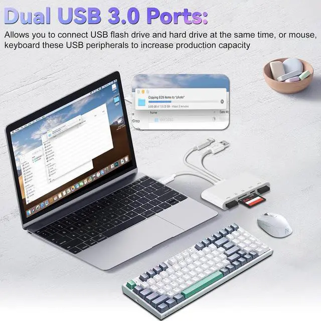 Alt view image 5 of 7 - 5-in-3 USB A/C/Lightning SD TF Card Reader for iPhone 15/iPad/MacBook/Mac,USB Memory Card Adapter,Trail Camera Viewer Support OTG for Plug&Play