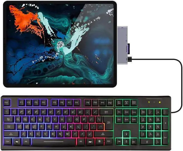 Alt view image 3 of 7 - USB C HUB for iPad Pro 12.9" 2020,iPad Air 4,Adapter for iPad Pro 11", 6 in 1 iPad Pro Hub with 4K HDMI,USB3.0,3.5mm Headphone Jack,USB C PD Charging Port,SD/Micro Card Reader