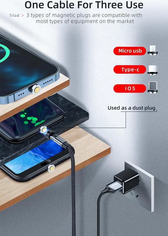 Alt view image 7 of 7 - [1-Pack 3.3ft] USB A to USB C Cable with 540 Rotate Adjustable, PD 3A Fast Charging Type A to Type C Cable, Nylon Braided USB-C Cord Phone Charger for Samsung iPad Pro MacBook Tablets LG Google