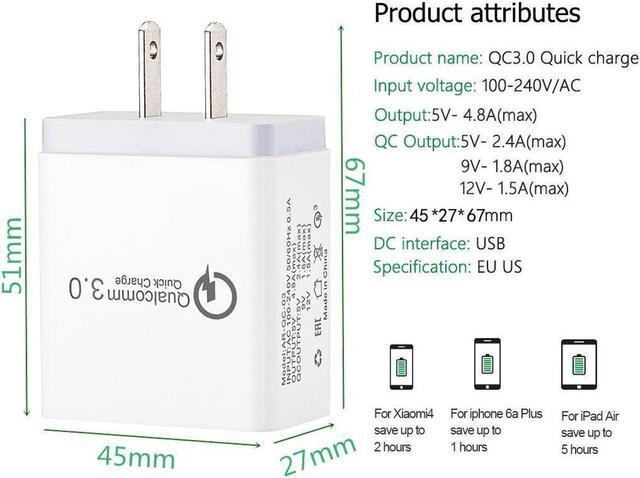 Alt view image 2 of 7 - 3.0 Quick Fast Charger 3-Ports QC3.0 USB Wall Charger Travel Adapter Support Smart Fast Charging For Samsung Galaxy S6 Apple tablet