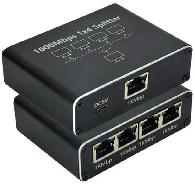 Main image of For 5 Port Gigabit Ethernet with USB Power Cable, 1000Mbps Ethernet Splitter 1 to 4 Out for Cat 5/5E/6/7/8