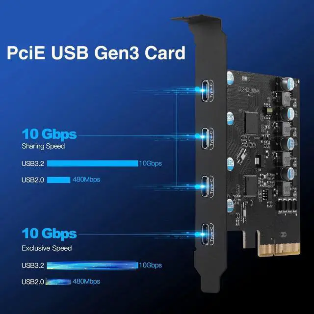 Alt view image 7 of 7 - 4Port USB-C PCIE Expansion Card, 10Gbps High Speed Transmission Stable Power USB 3.2 Front Expansion Card, 4 External USB3.2 Ports