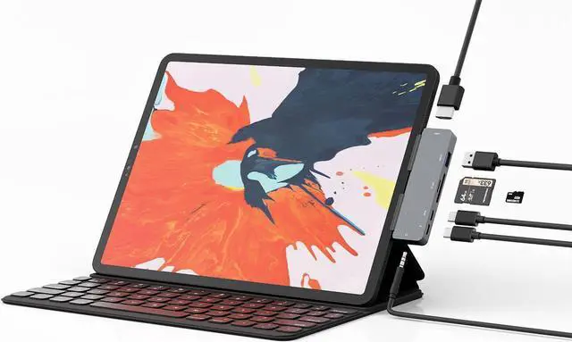 Main image of iPad Pro USB C Hub, iPad Pro 2018 2019 2020 12.9/11 Inch Adapter, 7-in-1 iPad Pro Dongle with 4K HDMI, USB-C PD Charging&Data, SD/Micro Card Reader, USB 3.0 & 3.5mm Headphone Jack, Work from Home