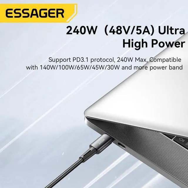 Alt view image 2 of 7 - USB C to USB C Cable (3.3ft 240W, 1-Pack), Type C Charging Cable Fast Charge for MacBook Pro 2020, iPad Pro 2020, iPad Air 4, Samsung Galaxy S21, Pixel, Switch, LG, and More - Black