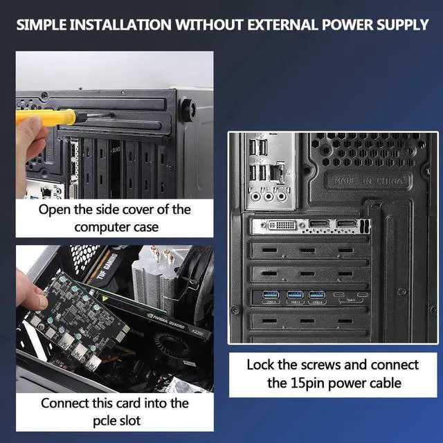 Alt view image 3 of 7 - 5 Port PCIE Expansion Card, USB3.0 5Gbps High Speed Transmission Stable Power USB 3.0 Front Expansion Card, 5 External USB3.0 Ports (2X USB C - 3X USB A)