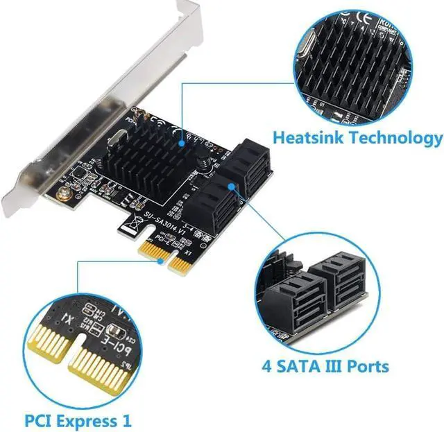 Alt view image 5 of 7 - PCIe SATA Card 4 Port Expansion Card - 1X Serial- Adapter Converter Card Compatible with PCI-E 3.0 ASM1064 Chipset with 4 Connections