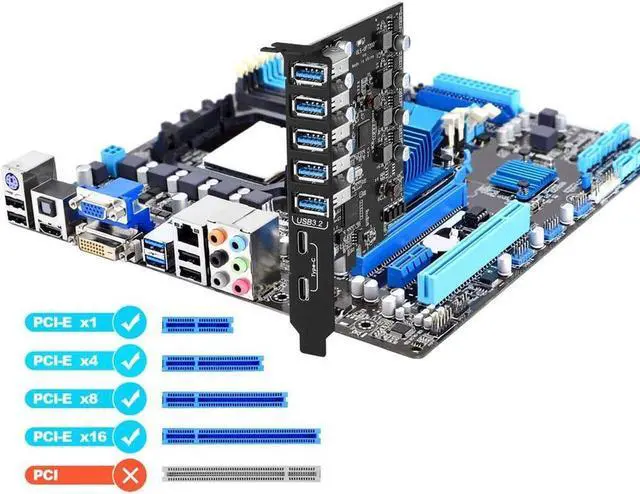 Main image of 7 Ports PCI-E to USB 3.2 HUB(2X USB C - 5X USB A 3.2) PCI Express Expansion Card Adapter 10Gbps for Motherboard