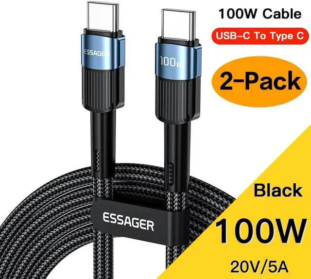 Main image of 100W USB C Cable, E-Mark 5A PD Type-C Fast Charging 480Mbps Nylon Braided Laptop Data Cord for MacBook Pro Air iPad Samsung Galaxy Pixel LG PS5 and More, 6.6ft 2-Pack