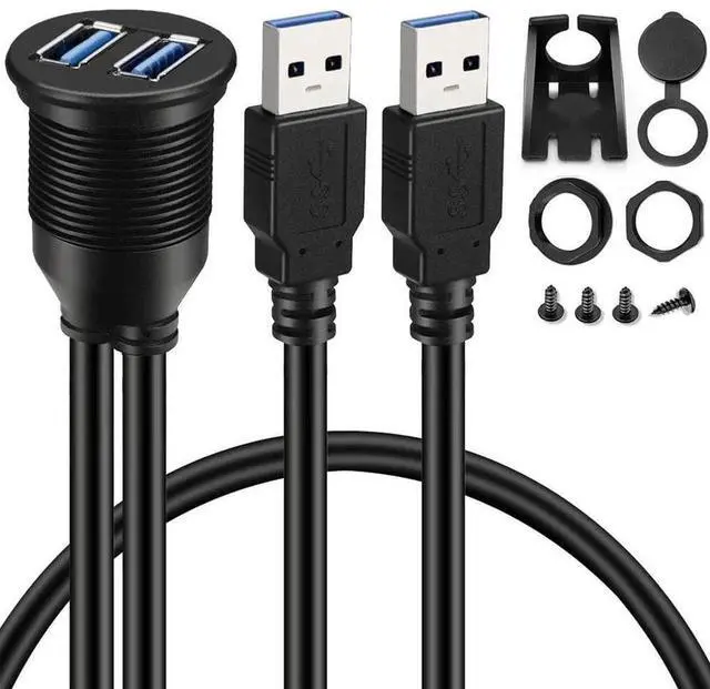 Main image of For 2 Ports Dual USB 3.0 AUX Flush Mount Car Mount Extension Cable for Car Truck Boat Motorcycle Dashboard Panel - 3Ft