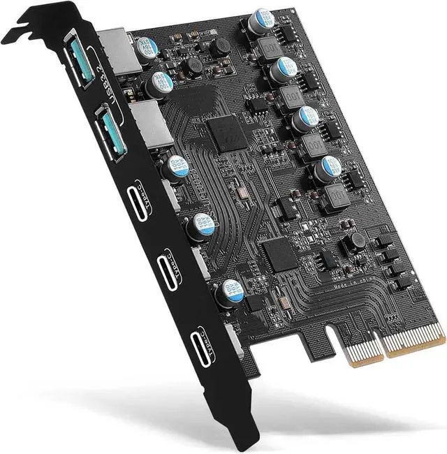 Main image of 5-Ports Superspeed 10Gbps USB 3.2 Gen2 PCI Express Expansion Card for Windows 11, 10, 8.x, 7, Vista, XP Desktop PCs, Built in Self-Powered Technology, (3X USB C - 2X USB A)