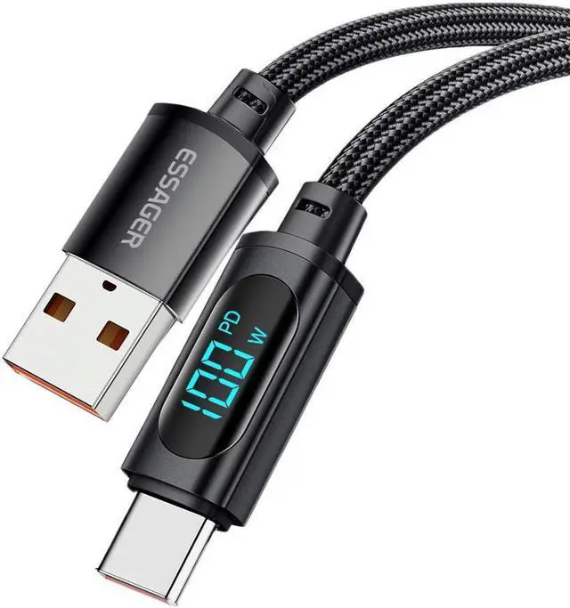 Main image of 7A 100W USB A to USB C Cable Fast Charging,  Nylon Braided Type-C Cable with LED Display for lPad Air/lPad Pro, MacBook Pro, Samsung Galaxy S21/S10/S9/Plus (1-Pack, 3.3ft)