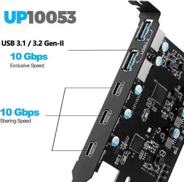 Alt view image 4 of 7 - USB3.2 Gen2 PCIE Expansion Card, 5 Ports 10Gbps High Speed Transmission Stable Power USB 3.2 Front Expansion Card, 5 External USB3.2 Ports (3X USB C - 2X USB A)