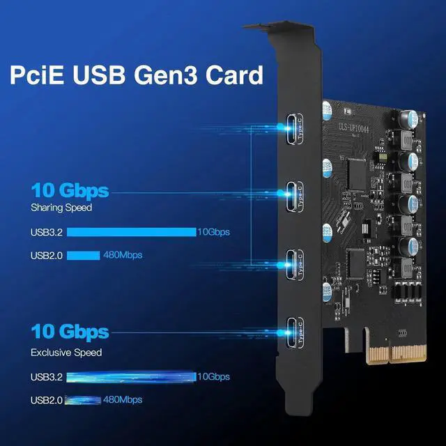 Alt view image 2 of 7 - 4-Ports Type-C PCI-E USB Card, PCI-E to USB 3.2 Expansion Card, PCI Express Expansion Card for Desktop PC Support Windows 10/8/7/XP and MAC OS 10.8.2 Above