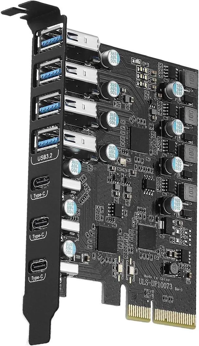 Main image of 7-Ports Superspeed 10Gbps USB 3.2 Gen2 PCI Express Expansion Card for Windows 11, 10, 8.x, 7, Vista, XP Desktop PCs, Built in Self-Powered Technology, (3X USB C - 4X USB A)