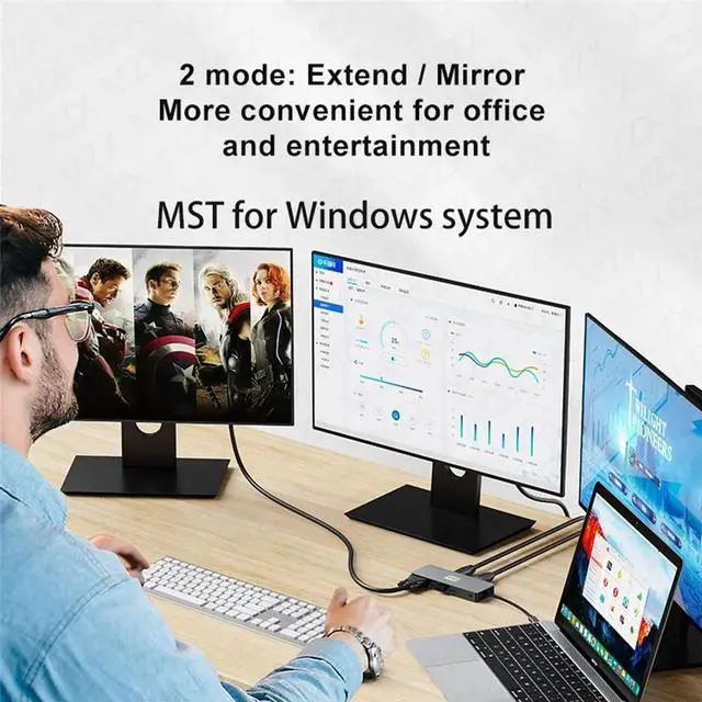 Alt view image 6 of 7 - HDMI+DP Laptop Docking Station, USB C Dock 3 Monitors, 11 in 1 USB C to 4k60 HDMI Adapter with DP+VGA, 3*10Gbps USB A 3.2, 00W PD, Ethernet,SD/TF,Audio Port for Laptop PC