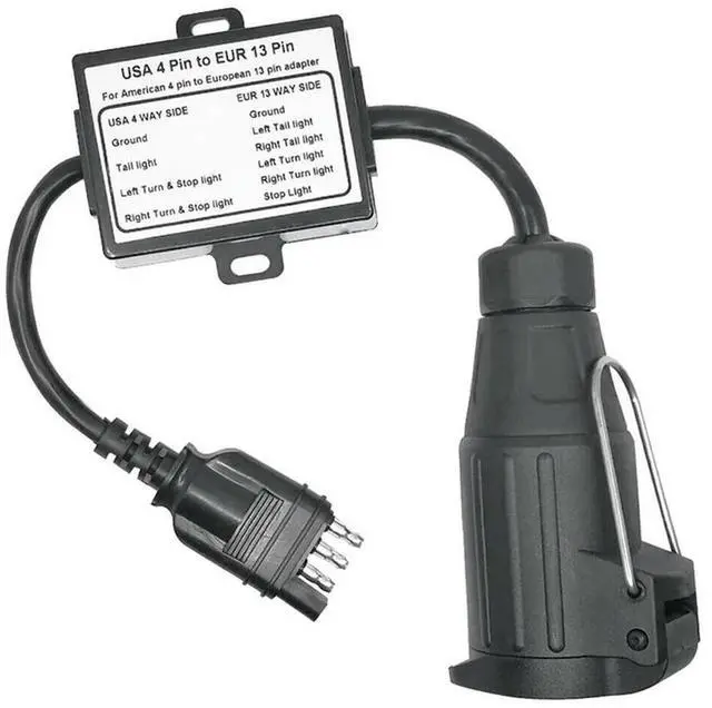 Main image of For US to Trailer Light Converter for US Cars 4-Pin Flat Plug Socket to European Trailer 13-Pin Round Plug