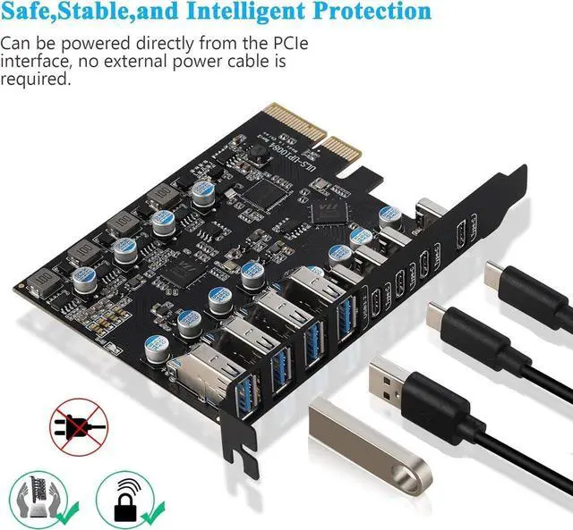 Alt view image 3 of 7 - USB3.2 Gen2 PCIE Expansion Card, 8 Ports 10Gbps High Speed Transmission Stable Power USB 3.2 Front Expansion Card, 8 External USB3.2 Ports (4X USB C - 4X USB A)