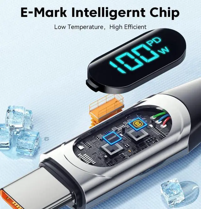 Alt view image 4 of 7 - USB C to USB C Cable with LED Display, 100W [1-Pack 3.3ft] PD 5A Fast Charging Type C to Type C Cable, Nylon Braided USB-C Cord Phone Charger for Samsung iPad Pro MacBook Tablets LG Google