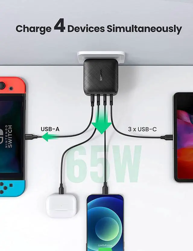 Alt view image 7 of 7 - USB C Charger, 65W GaN PPS Type C Fast PD Charger Compatible with MacBook Pro Air, iPhone, iPad Pro, Galaxy, Dell XPS USB C Laptop Devices 4 Ports