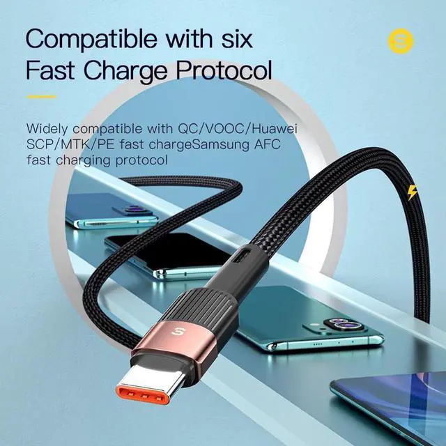 Alt view image 5 of 7 - PD 100W USB A to USB C Cable,7A Fast Charging USB C Cable Nylon Braided Charger Cord Type C Translucent Cable for Samsung S21 S20 iPad Pro Google Pixel LG [3.3FT, 1-Pack]