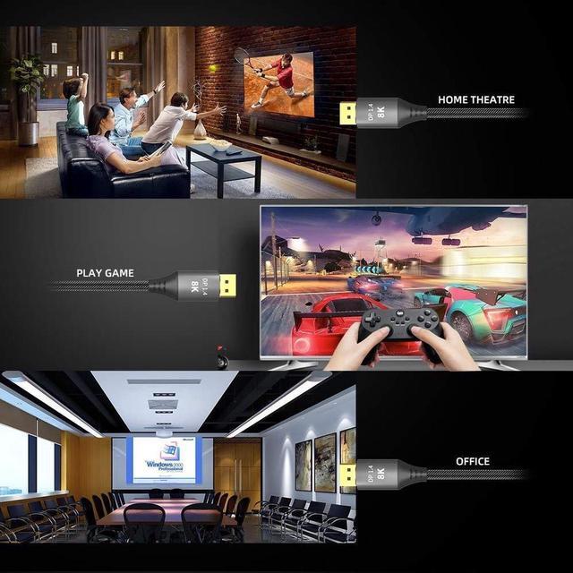 Alt view image 4 of 7 - DP Cable 8K@60Hz, 4K@144Hz, 32.4Gbps Display Port 1.4 Cable monitor DisplayPor Cable DP 1.4 1.2 8K Adapter HD Video meta transport HDTV, 3.3ft