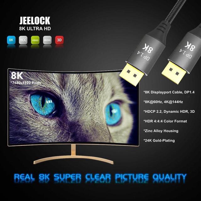 Alt view image 5 of 7 - DP Cable 8K@60Hz, 4K@144Hz, 32.4Gbps Display Port 1.4 Cable monitor DisplayPor Cable DP 1.4 1.2 8K Adapter HD Video meta transport HDTV, 3.3ft