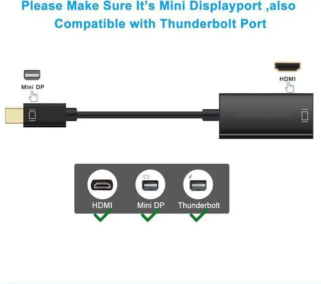 Alt view image 5 of 7 - 4K Mini DisplayPort to HDMI Adapter Mini DP(Thunderbolt Port Compatible) to HDMI AV HDTV Male to Female Adaptor for Mac Book Imac, - Black