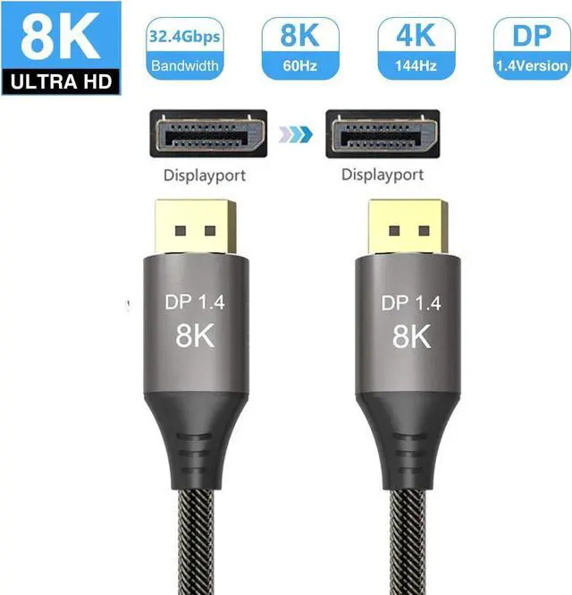 Main image of 8K DisplayPort Cable 1.4, Ultra High Speed 32.4Gbps Braided Display Port Cable 1M/3.3FT [8K@60Hz 4K@240Hz 2K@144Hz] HBR3 HDR DSC 1.2, DP Cable for Gaming Monitor, Graphics Card, PC, Laptop