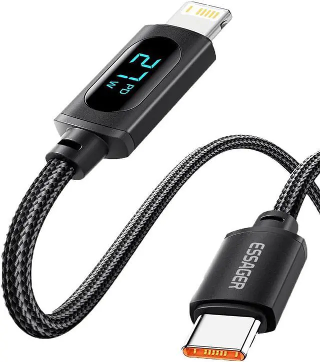 Main image of USB C Cable to i-Product 29W Fast Charging Cable with LED Display - Nylon Braided MFi Certified, Supports Data Transfer Type C Cable, 3.3FT/1M,2 Pack Black