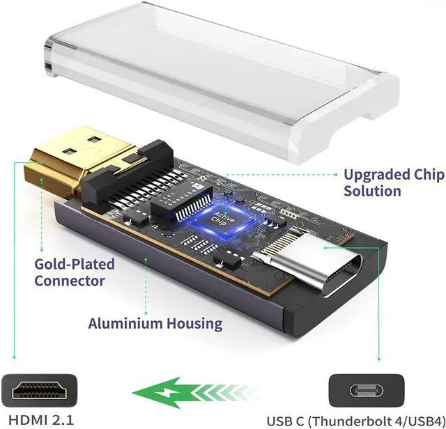 Alt view image 4 of 6 - USB C to HDMI 2.1 Adapter, 8K@60Hz USB-C Female to HDMI Male Converter, Support 8K, 4K@120Hz, 2K@240Hz, HDR, VRR, FreeSync, Type C Thunderbolt 3/4 Compatible for Steam Deck, MacBook, iPad Pro, Dell
