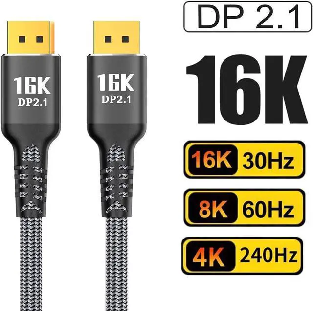 Alt view image 2 of 7 - 16K Displayport Cable 2.1 15 FT, 80Gbps Display Port to Display Port Cable, 4K@240Hz 144Hz Monitor Cord, DP to DP Vedio Cable, HDR,HDCP,DSC 1.2a,Compatible HDTVs,Displays,Graphics,PC, etc.